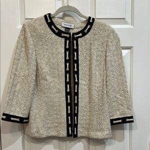 St. John Collection Cream and Navy Nautical Chain Detail Trim Jacket Size 12 EUC